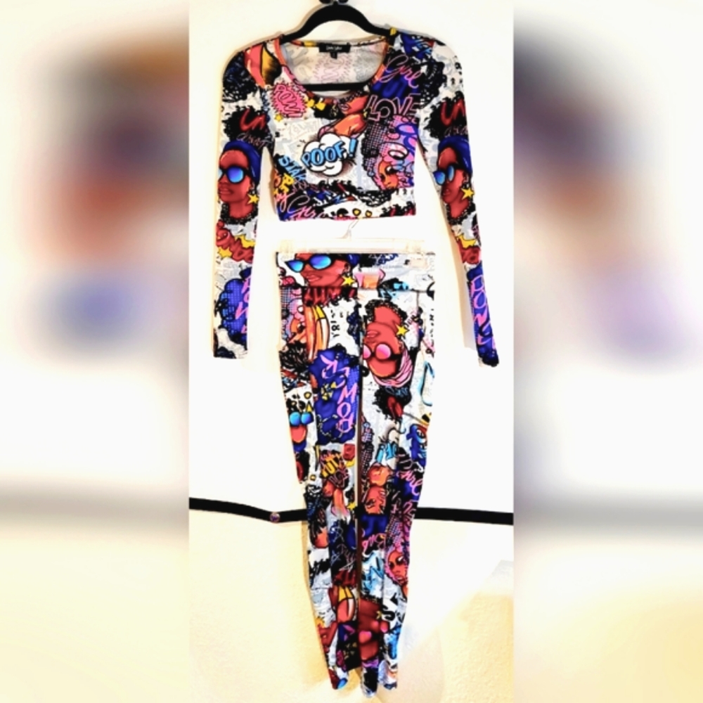 Love Star African American Pop Art Print Crop Top and Leggings Set